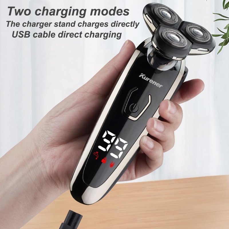 Electric Razor for Men - Rechargeable Waterproof Rotary Shaver with Nose & Sideburn Trimmer | Face Cleaning Brush