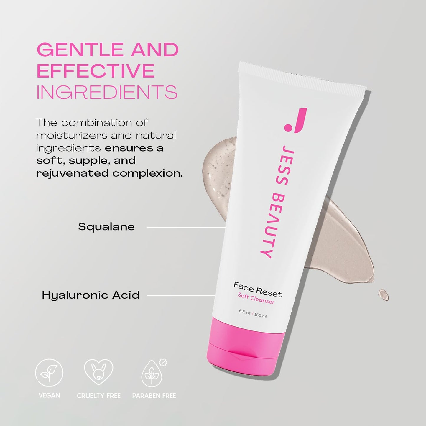 Face Reset Cleanser - Gentle Hydrating Gel Wash with Squalane & Hyaluronic Acid | Korean Skincare 5 fl oz