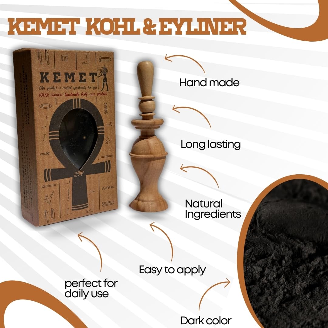 HARRAZ Kemet 100% Natural Egyptian Eyeliner in Powder Form, Handmade Eyeliner with Pharaoh packing.