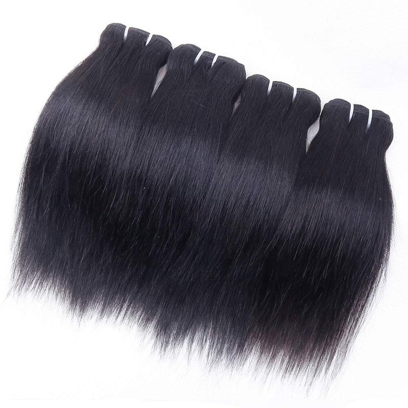 Brazilian Straight Hair Bundles with Closure(10 10 10 10+10) Straight Human 4 Bundles with Closure 10A Unprocessed Short Bob Virgin Hair 50g/bundle