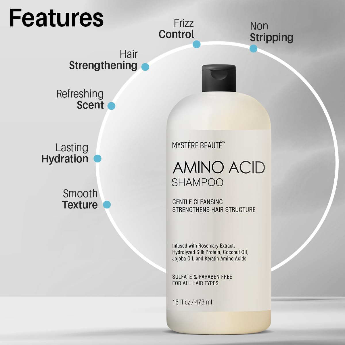 Amino Acid Shampoo and Conditioner Set for All Hair Types | Nourishing Amino Acid Hair Shampoo with Vitamin E & Jojoba Oil for Frizz Control & Shine Moisturizing Amino Acid Conditioner - 16 fl oz each