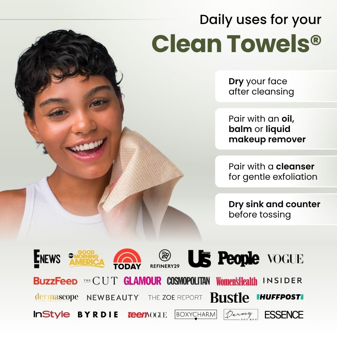 Clean Skin Club Bamboo Viscose Clean Towels® XL 100% USDA Biobased Face Towel, Disposable Face Towelette, Makeup Remover Dry Wipes, Ultra Soft, 50 Ct, 1 Pack