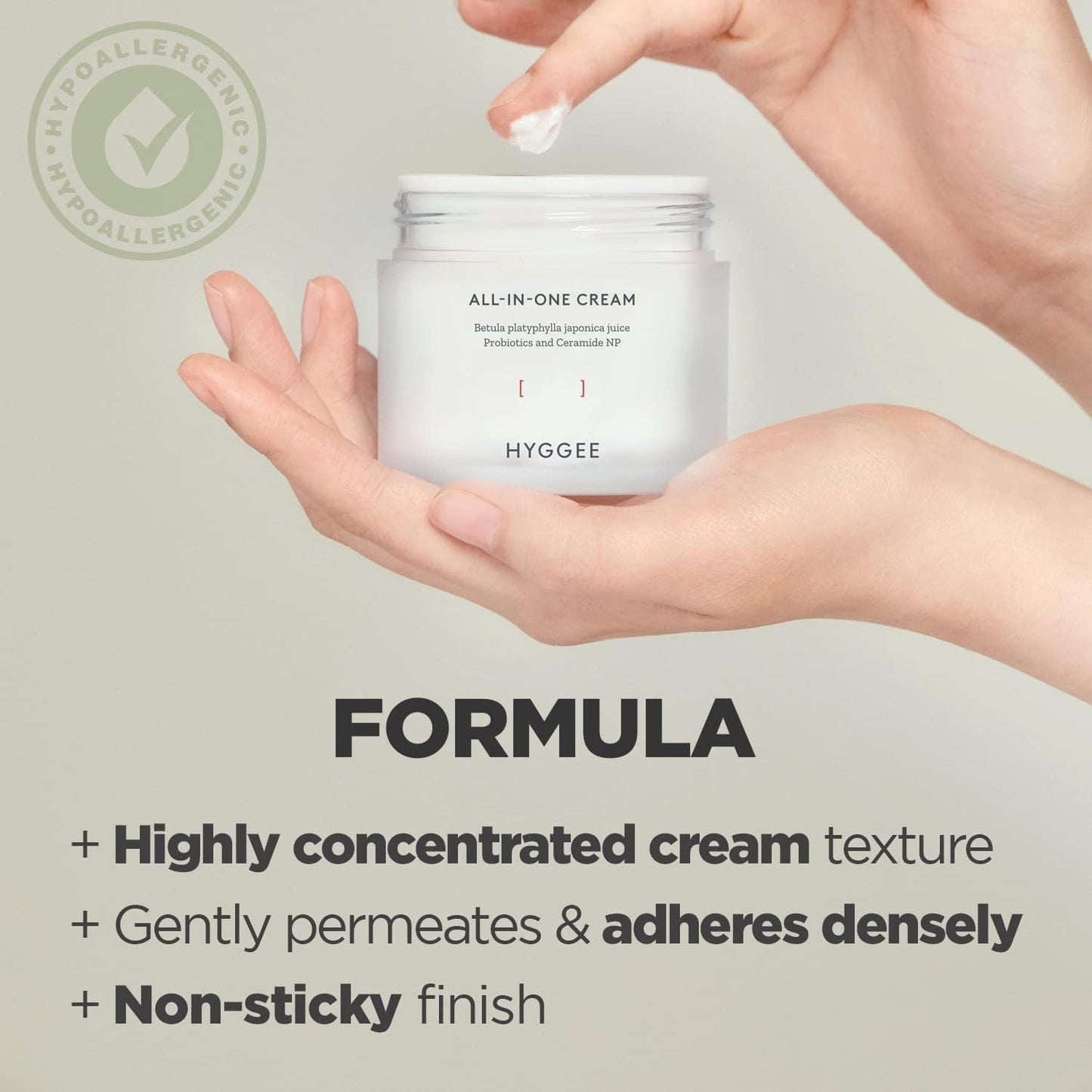 KSBC HYGGEE All in One Cream - High Moisture Barrier Face Moisturizer for Dry Skin - Probiotics & Ceramide - Non Sticky Moisturizing Cream - Skin Irritation Free, 2.7oz.