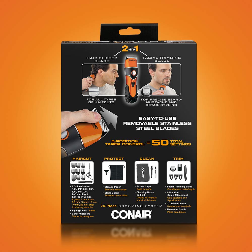 ConairMAN Hair Clippers for Men - 24-Piece Set with Mustache & Beard Trimmer