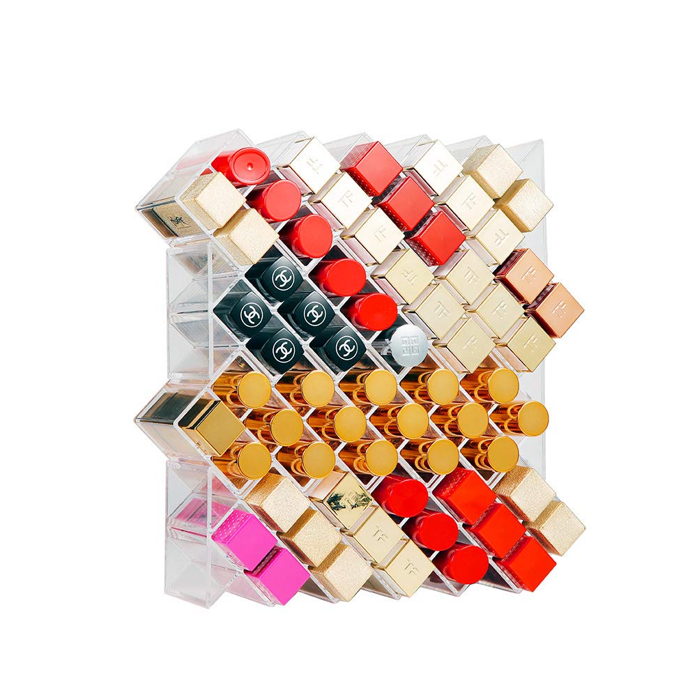 YIEZI Lipstick Holder Organizer 64 Spaces Acrylic Stackable Fish Shape Lipstick Tower, Lip Gloss Storage Stand, Perfect for Lipgloss Organizers Makeup Vanity Display, Clear (4 Pack)