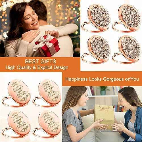 Cindeer 20 Pcs Small Compact Mirror Folding Pocket Makeup Round Hand Held Cosmetic Magnifying Compact Rhinestone Mirror with 1X/2X Magnification for Women Girls Travel (Gold Style)