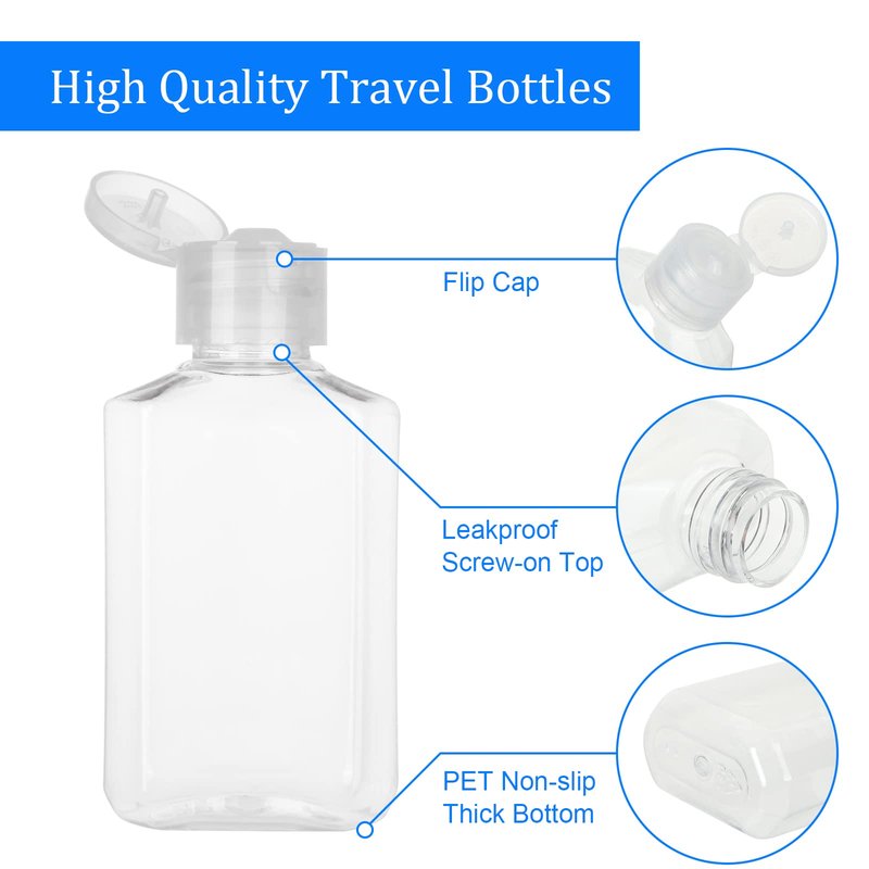 CYEAH 100 PCS 2 Oz Empty Hand Sanitizer Bottles, Clear Refillable Flip-Top Bottles, Plastic Travel Size Bottle with Flip Cap, Refillable Hand Sanitizer Holder for Travel, Business Trip and Camping