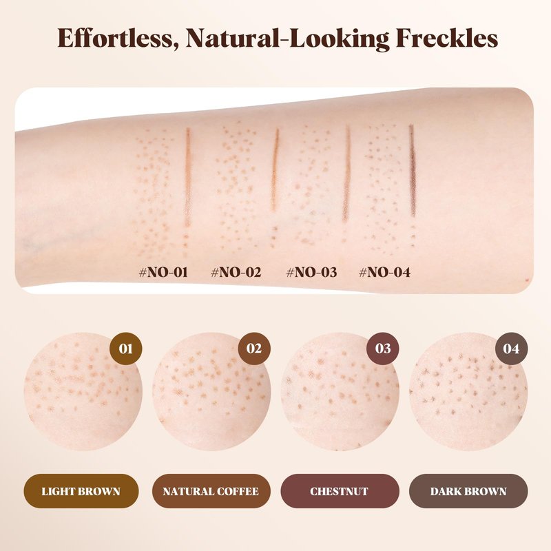Freckle Pen 4 PCS Set – 4 Colors (Light Brown, Natural Coffee, Chestnut, Dark Brown) for Natural Looking Fake Freckles – Waterproof, Long Lasting Faux Freckles Makeup Tool