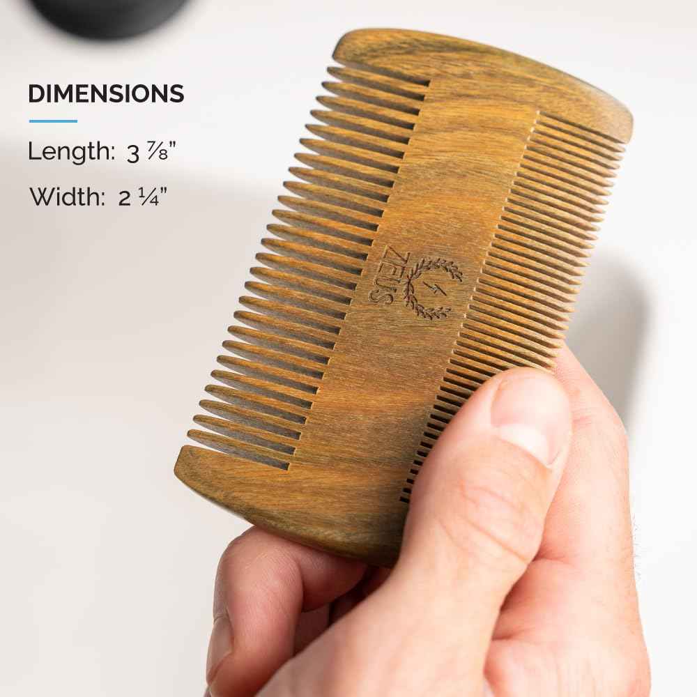 ZEUS Double-Sided Beard & Mustache Comb for Men, Natural Sandalwood Grooming Tool with Leather Case, Anti-Static & Travel Friendly (R31)