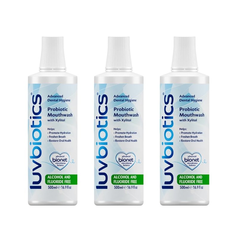 Luv Biotics Fluoride Free Mouthwash with Oral Probiotics, Xylitol & Aloe Vera -3 x 500ml