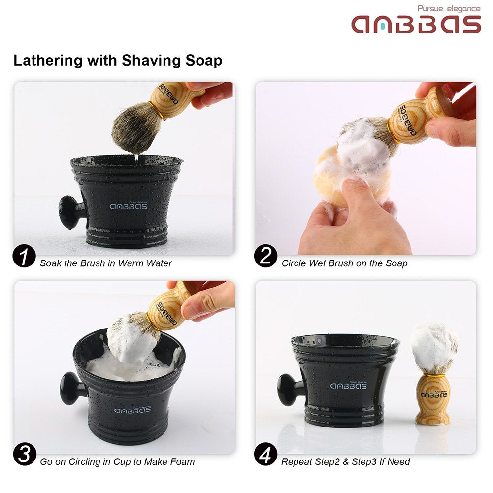 Anbbas 4in1 Badger Hair Shaving Brush Set, with Goat Milk Soap Refill,Stainless Steel Stand Holder and Soap Bowl,Perfect for Men Gift Baber Style Wet Shave