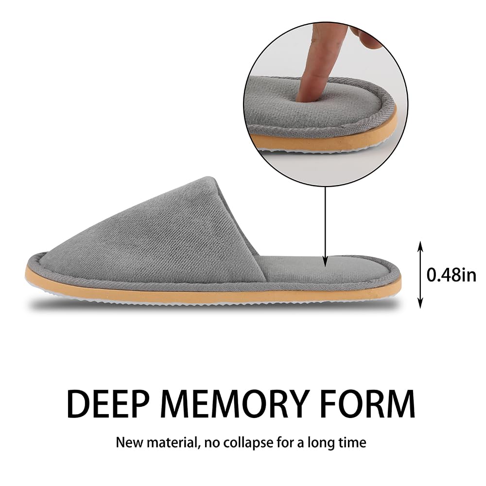 BoxSkivra 2-6 Pairs Spa Slippers, Disposable Slippers, Washable & Non Slip Reusable House Slippers for Women Men Bedroom, Hotel, Travel, Wedding (Thick Soft, Grey, Size 8-10.5 Women/7-9.5 Men)