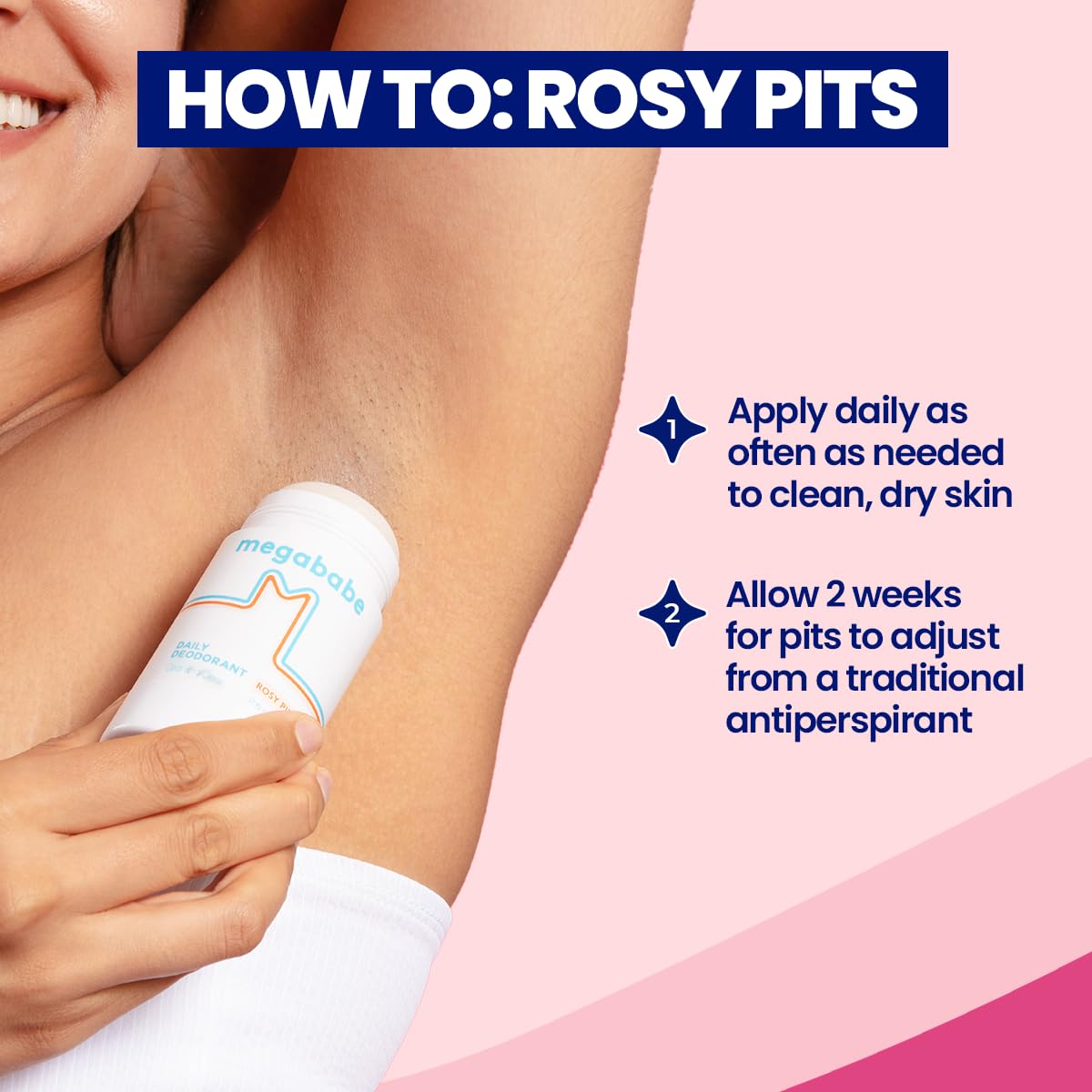 Megababe Daily Deodorant Rosy Pits | Summer and Hot Weather Essential | Aluminum-Free, Clear & Clean | 2.6 oz (Pack of 2)
