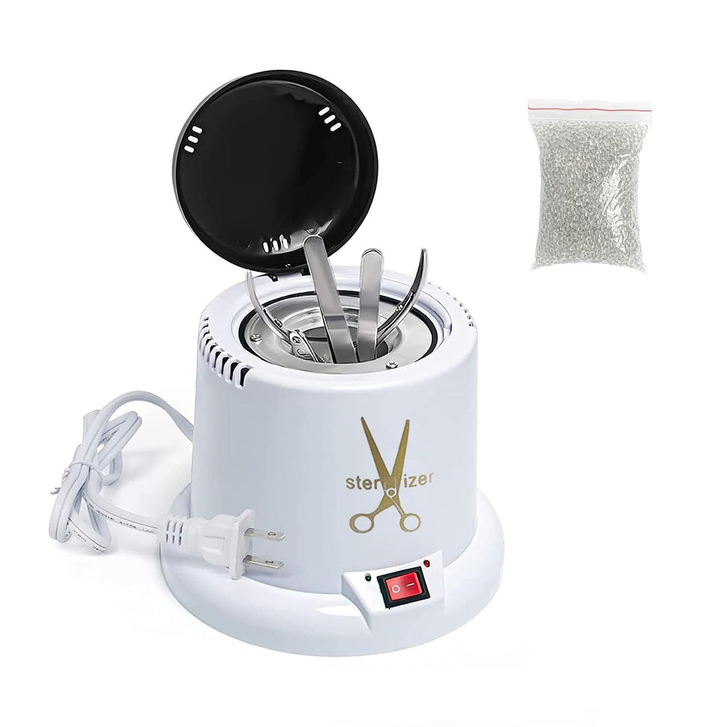 Nail Tool Sterilizer Machine - High-Temperature Cleaning Pot for Nail Art | White with Glass Bead