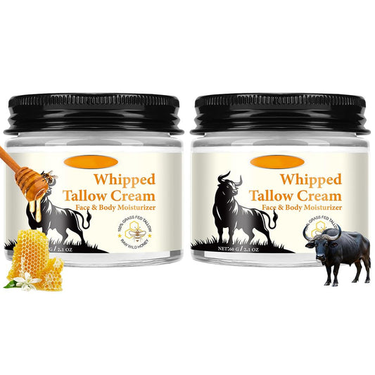 Cebo de Res para la Cara Original, Crema de Cebo de Res, Whipped Tallow Honey Balm, Aceite de Coco Prensado en Frío, Grass Fed Animal Balsam (2 Sebo de Res para la Cara Tallow and Honey Balm)