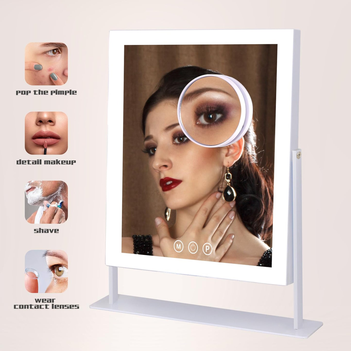 COOLJEEN Lighted Makeup Mirror, Hollywood Makeup Mirror with Lights, 3 Color Lighting Modes Vanity Mirror with Lights, 10X Magnification, 360°Rotation(12 inch)