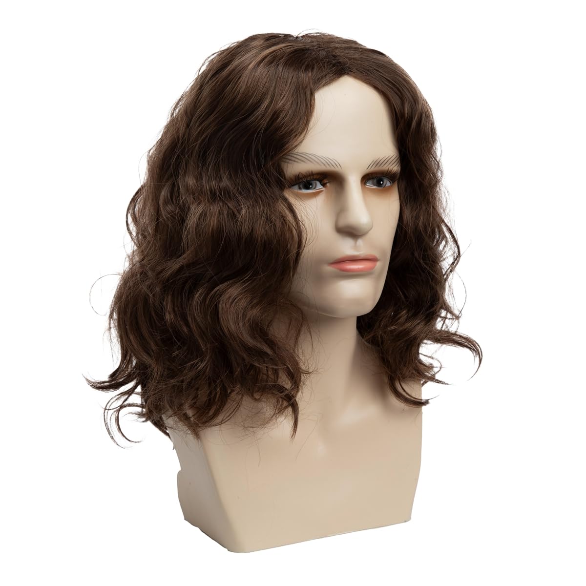 Wiwige Short Wavy Brown Wig for Men Middle Part Short Culry Synthetic Fiber Wig for Male
