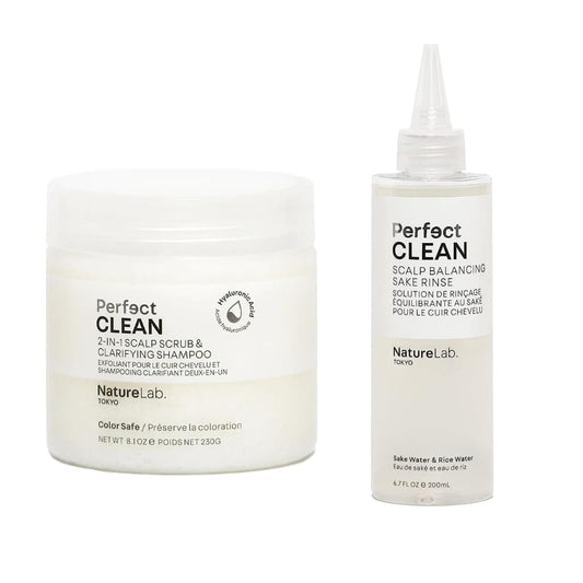 NatureLab.TOKYO Perfect Clean Clarifying Scalp Scrub 2-in-1 Shampoo and Scalp Scrub Hair Treatment (8.1 oz) & Perfect Clean Scalp Balancing Sake Rinse (7 oz)