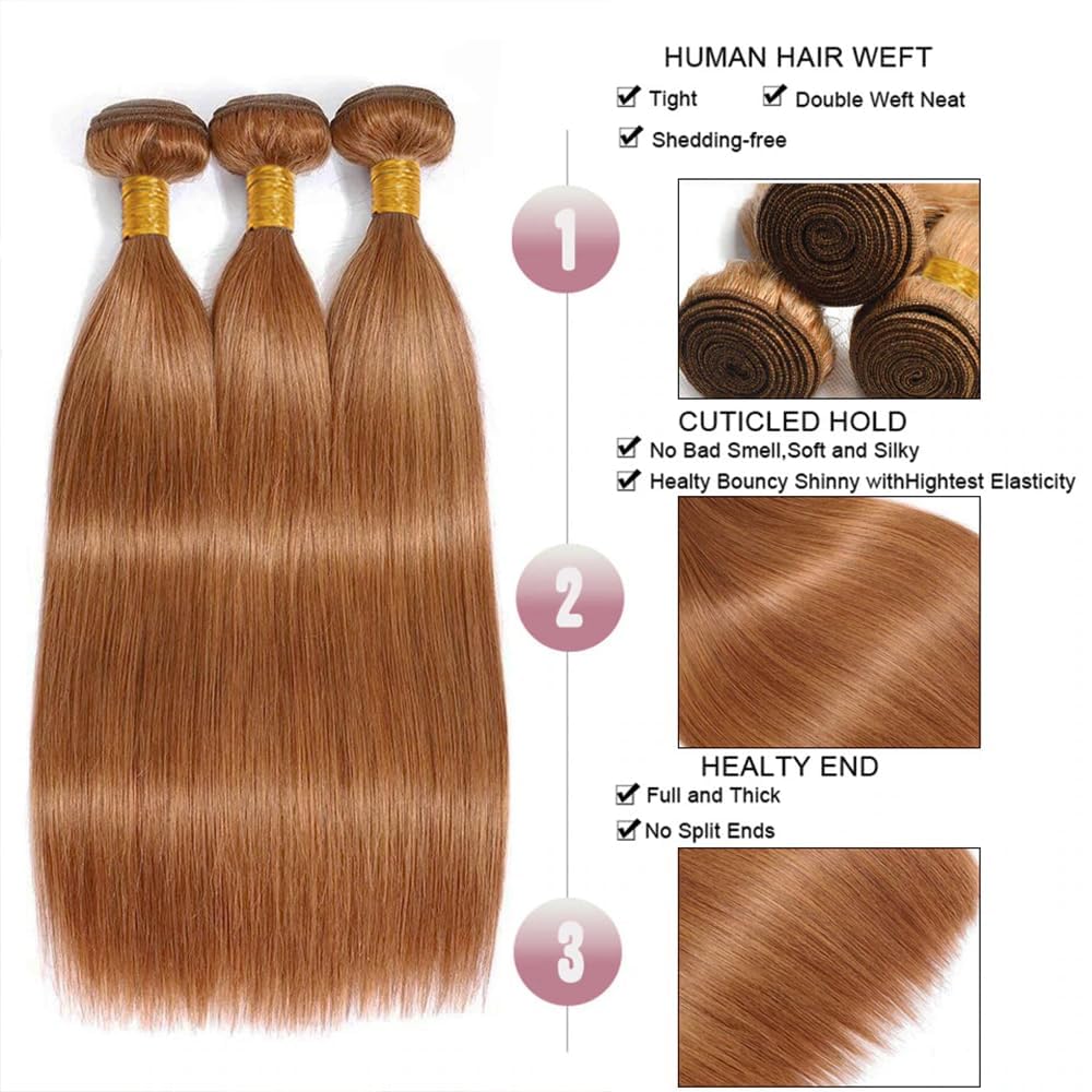 Human Hair Bundles - 10-14 Inch Straight Light Brown 11A Brazilian Virgin Hair Extensions for Black Women