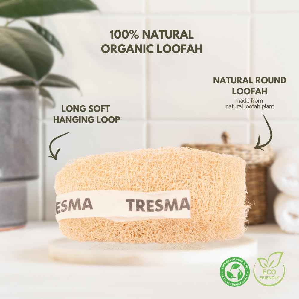 Natural Loofah Body Sponge, Plant-Based Exfoliating Scrubber for Men & Women, Organic Loofahs for Deep Cleansing & Skin Smoothing (Natural) (3 Pack)