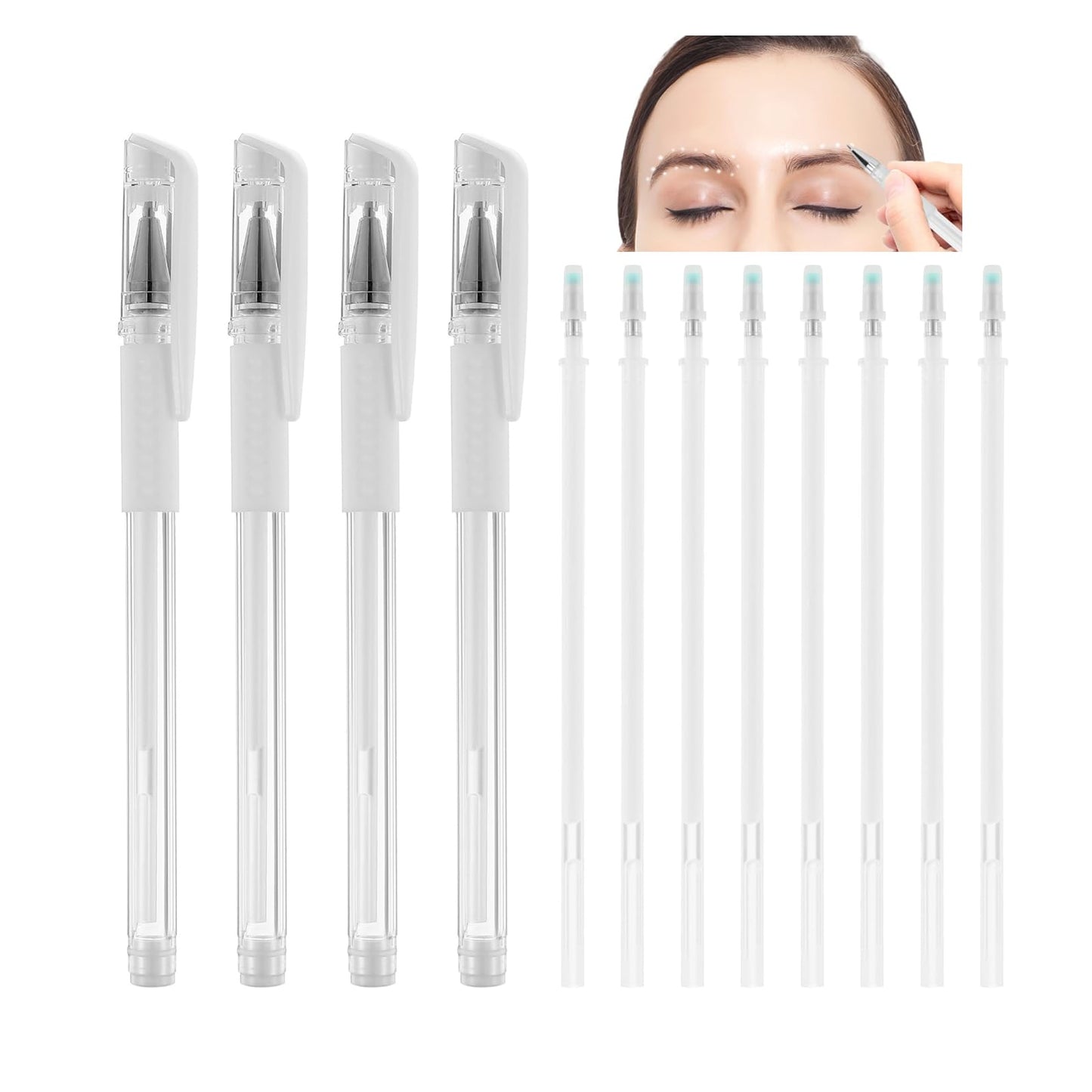 Eyebrow Mapping Pen Microblading Eyebrow Pen Microblading Pen Skin Marker Pen Eyebrow Makeup Position Mapping Mark Tools for Eyebrow Lip Skin Artists Marking Pen (4 pens + 8 replacement refills)