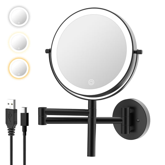 LANSI Wall Mount Makeup Mirror with Lights and 1X/10X Magnification, Black