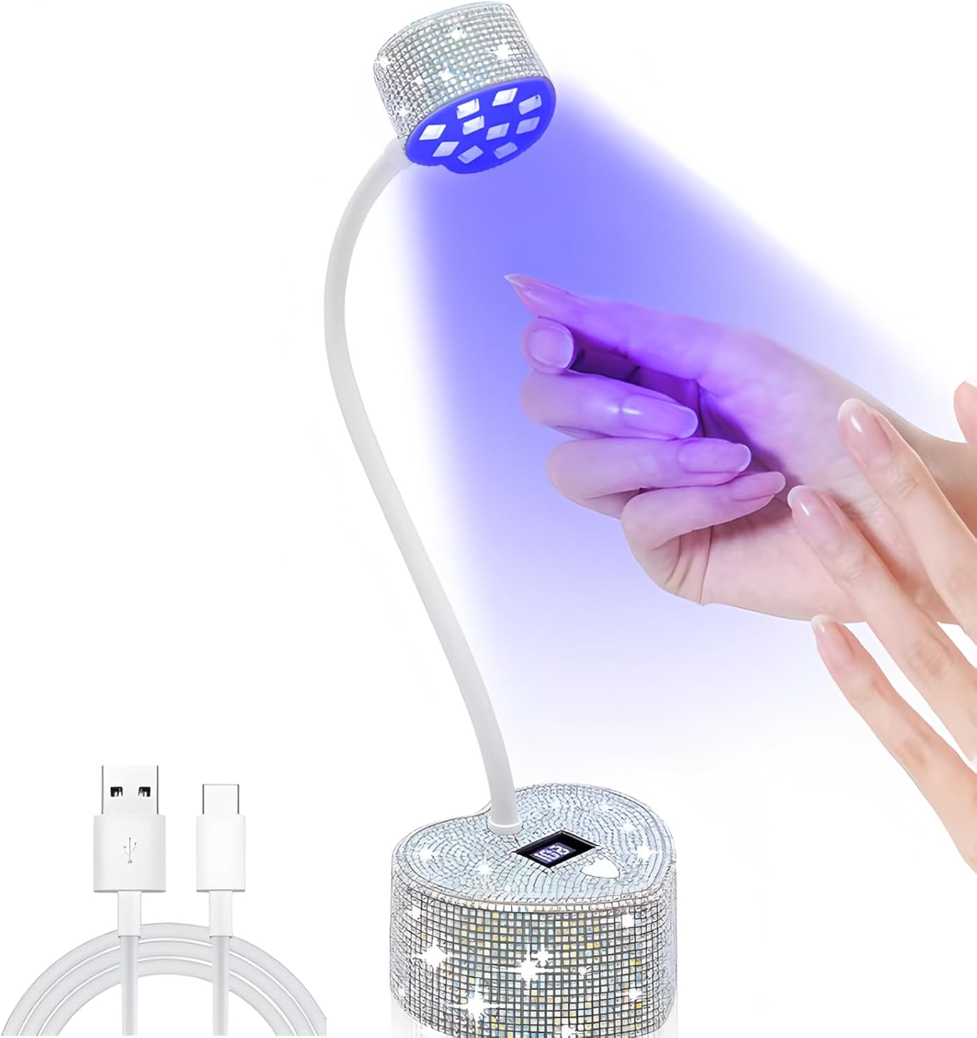 Mini UV Nail Lamp - 30W Fast Curing Gel Nail Light with Auto Sensor & 2 Timers | Rechargeable for Home & Salon Use
