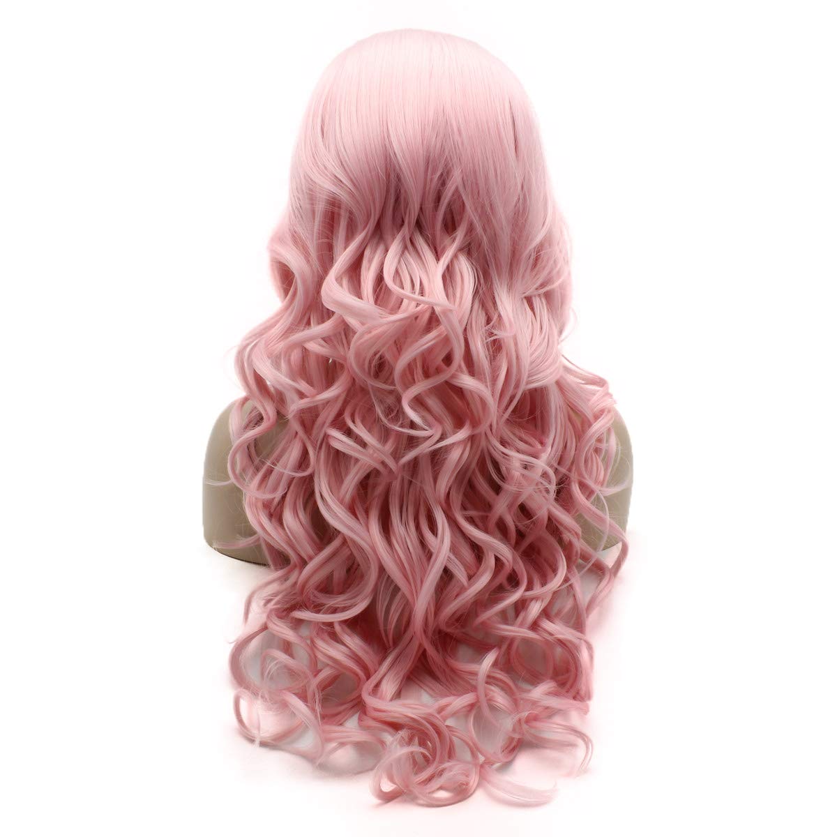 Lushy Wavy Long 26inch Pink Heavy Density Heat Resistant Realistic Synthetic Lace Front Wig