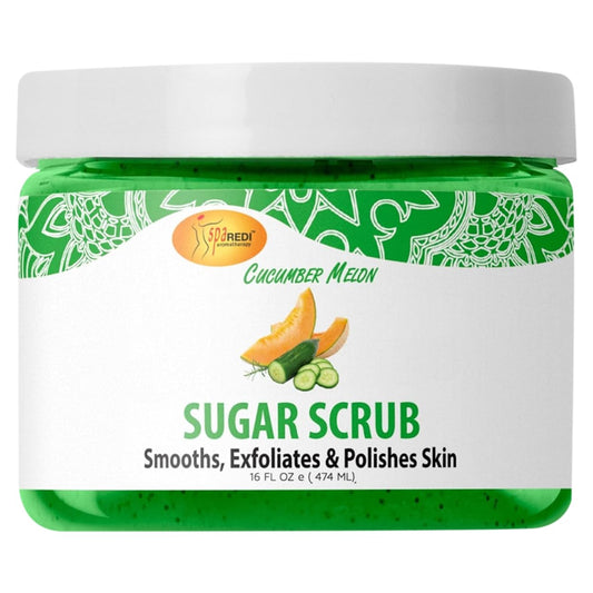SPA REDI – Sugar Body Scrub, Cucumber Melon, 16 Oz, Exfoliating, Moisturizing, Hydrating and Nourishing, Glow, Polish, Smooth and Fresh Skin - Body Exfoliator