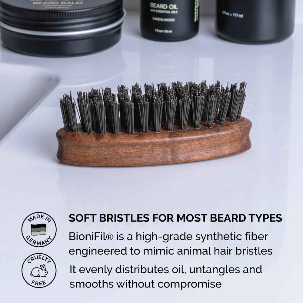ZEUS Vegan Pocket Beard Brush, Soft Bristle & Animal-Free Grooming Brush for Taming & Styling Beard – Made in Germany (N73)
