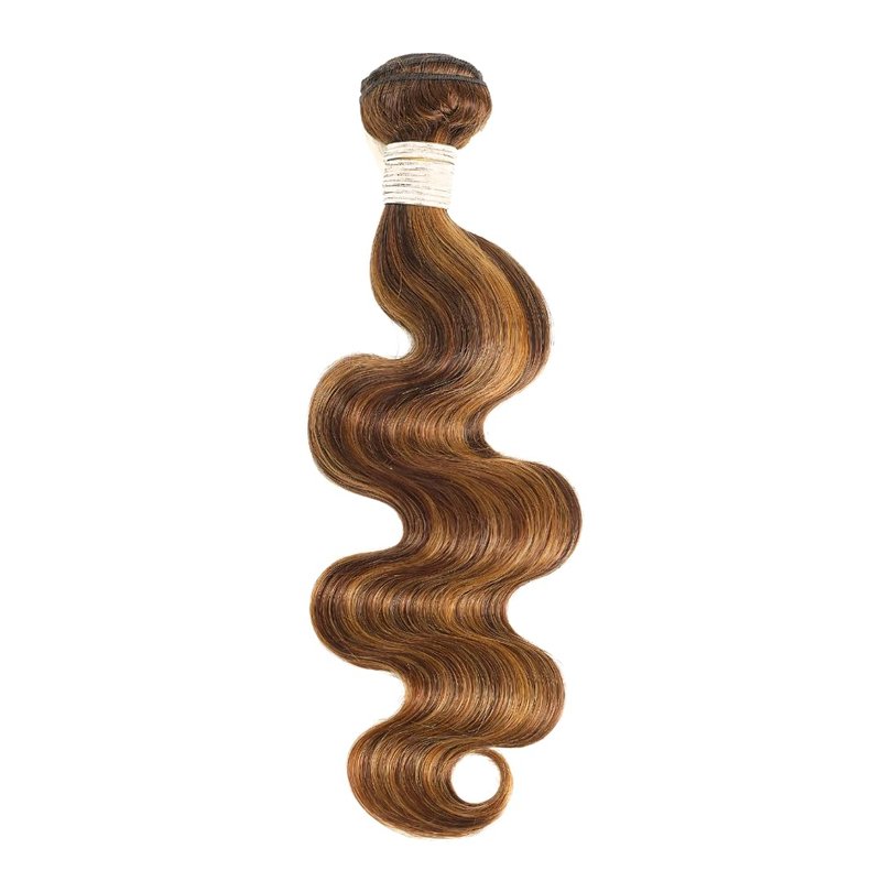 ALHER 4/27 Honey Blonde Highlight Body Wave Ombre Human Hair Bundle 16 Inch Brown Colored Bundles 12A 100% Brazilian Virgin Remy Human Hair Soft Wavy Weave 4/27 Highlight Color