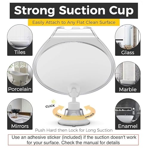 HONEYBULL Fogless Shower Mirror with Suction Mount & Swivel ? Anti-Fog Acrylic Bathroom Mirror for Shaving ? Built-in Razor Holder, Easy Install, Home Shower Accessory (White)
