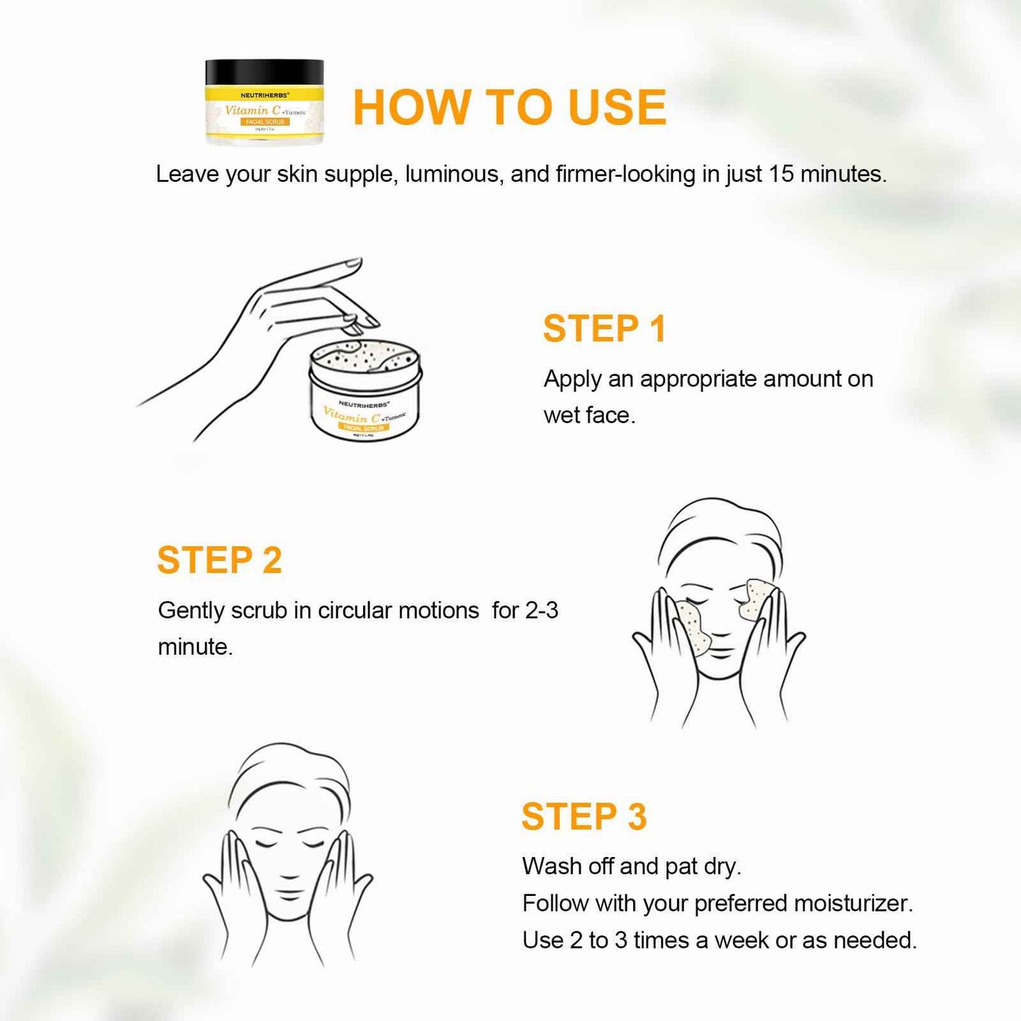 NEUTRIHERBS Turmeric Face Scrub, Exfoliating Scrub Cream with Vitamin C, Smooth, Brighten Skin - 1.76oz