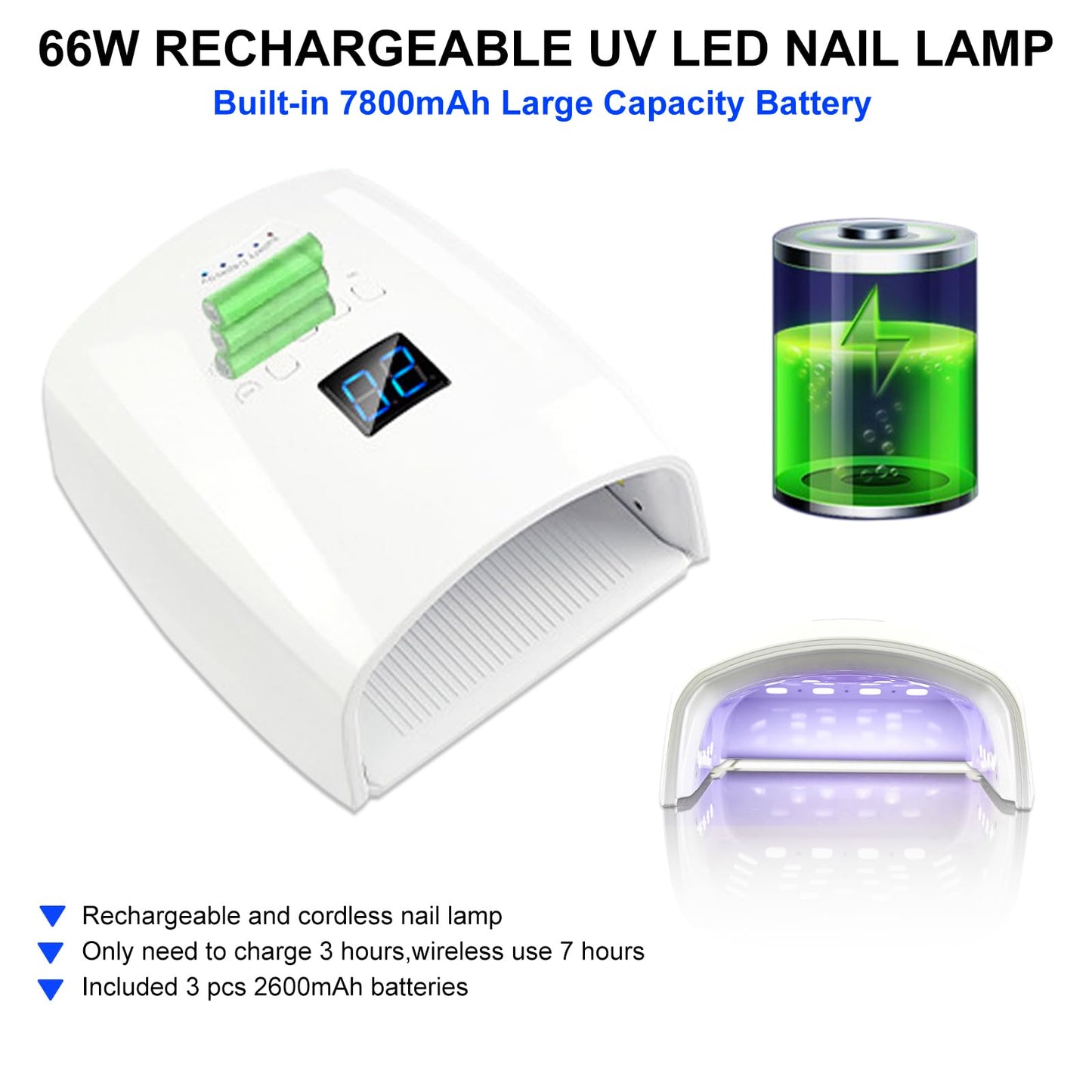 66W UV LED Nail Lamp, Professional Rechargeable Cordless UV Light for Gel Nails,5 Timer Settings Gel Nail Light, Nail Dryer Nail Art Manicure Tools for Home and Salon