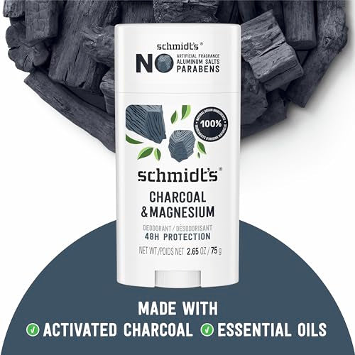 Schmidt's Aluminum-Free Vegan Deodorant Charcoal & Magnesium with 48 Hour Odor Protection, 2 Count for Women and Men, Natural Ingredients, Cruelty-Free, 2.65 oz, Pack of 2