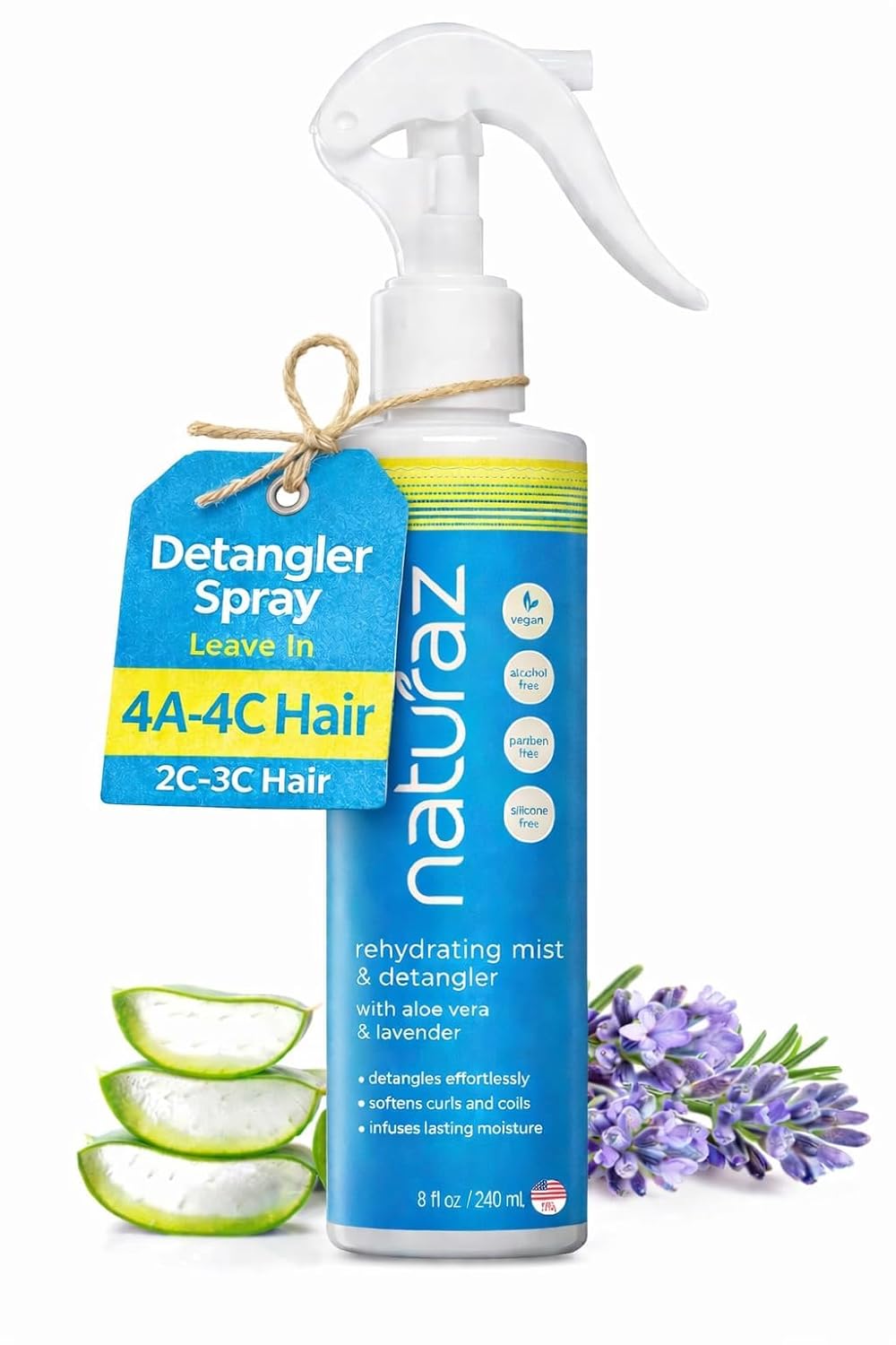 Curly Hair Detangler Spray - Natural Leave-In Conditioner for Kids & Adults | Softens Dry, Damaged Curly Hair - 8 fl oz