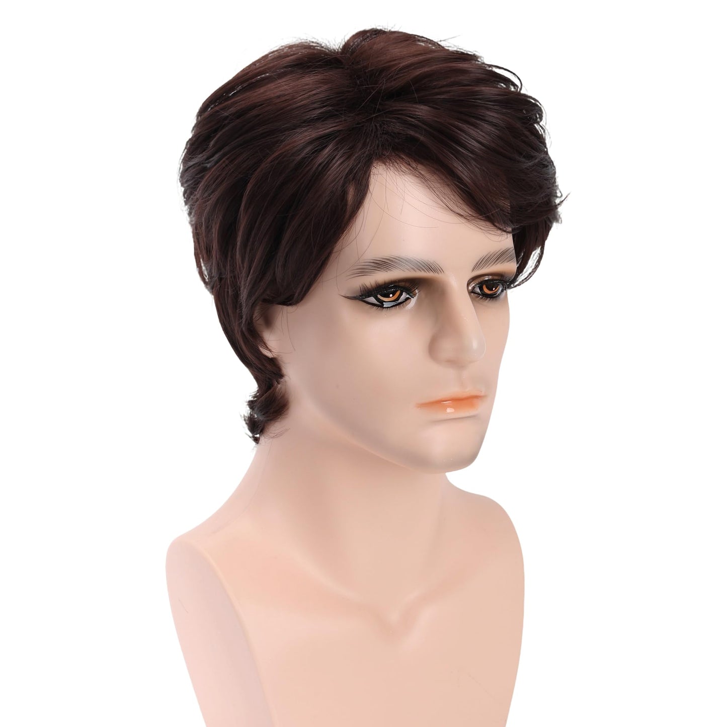 VRbeatter Short Brown Wig for Men Layered Cut Wavy Fluffy Hair Wig with Bangs for Men Highlight Short Wig Natural Looking Synthetic Wigs for Daily Use Brown Mix Gold (M610)