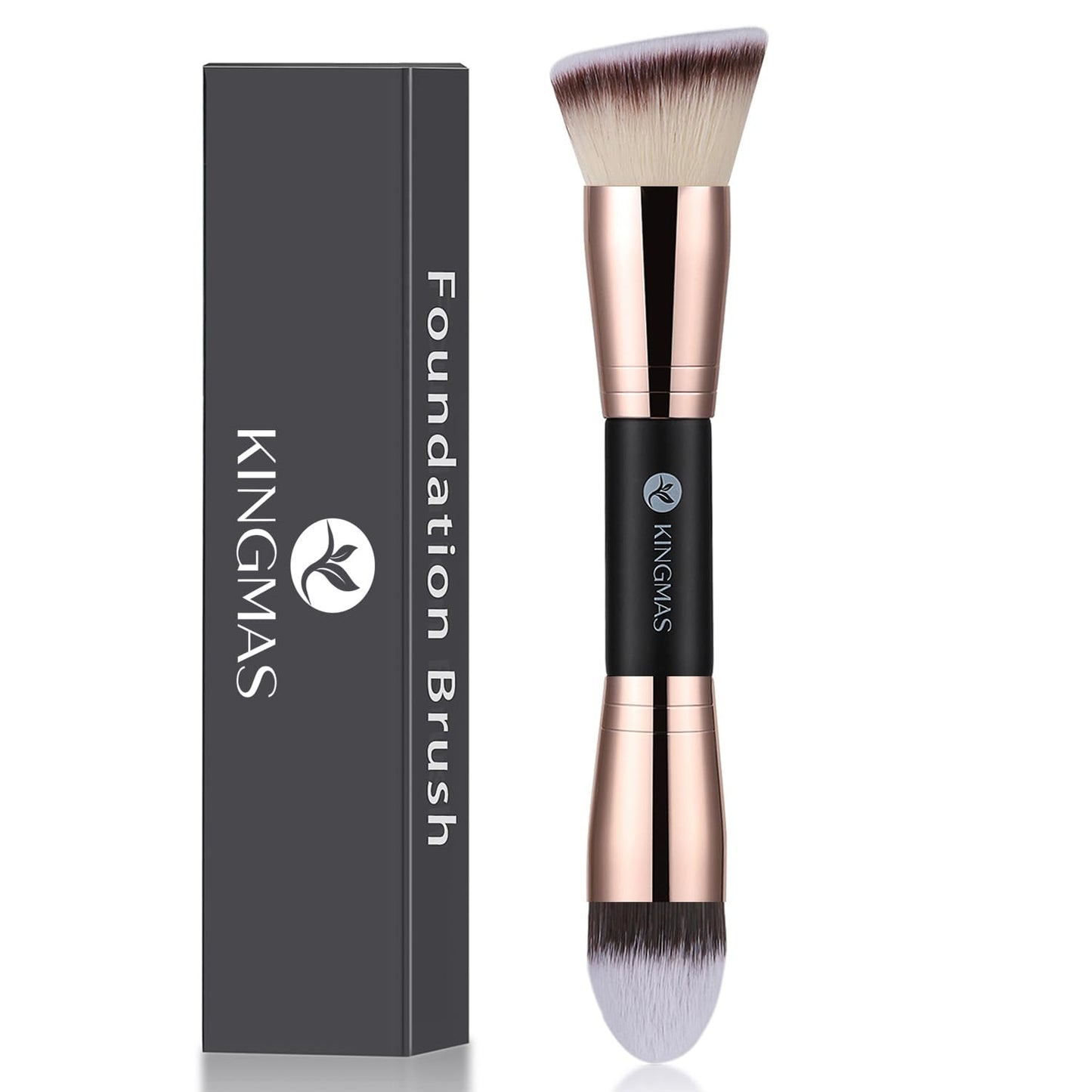 KINGMAS Foundation Makeup Brush, Premium Kabuki Brush, Double-Ended Contour Brush (Flat/Angled Round Top) for Blending Liquid Powder Concealer Cream Blush Makeup Brush