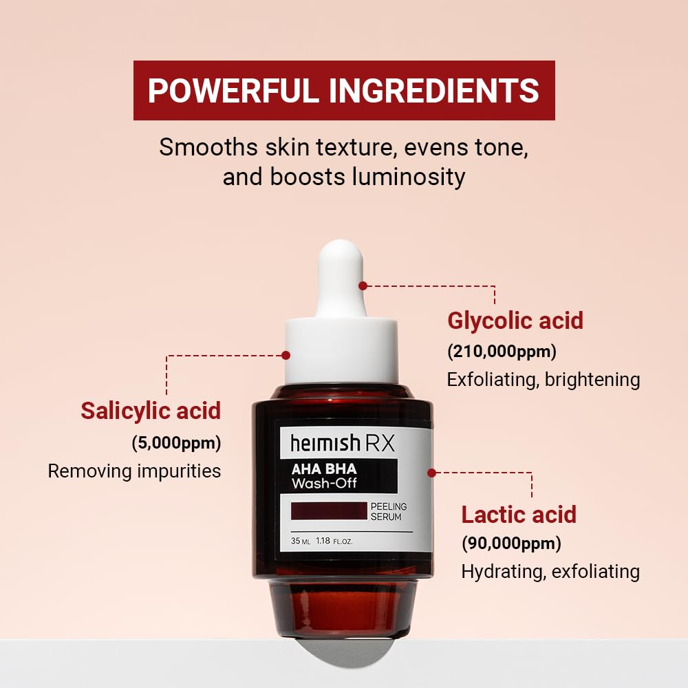 HEIMISH RX AHA BHA Wash-off Peeling Serum - Chemical Peel for Blackheads, Pore and Sebum, Gentle & Hydrating Face Exfoliant for Oily and Acne-prone skin, Korean Skincare, 35ml (1.18 fl. oz)
