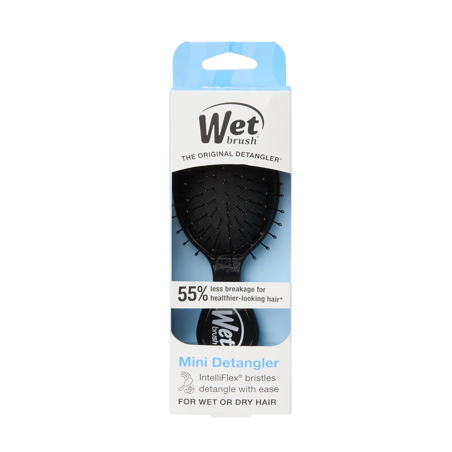 Detangling Brush - Mini Wet & Dry Hair Brush for Tangle-Free Styling | Soft Flexible Bristles for All Hair Types - Black