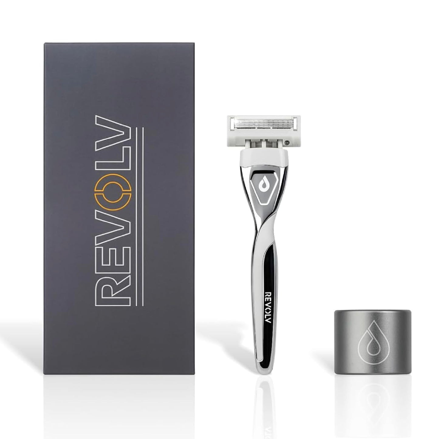 REVOLV - Men’s Razor - 1 Premium Weighted Handle + 1 Dual-Sided Cartridge + 1 Stand - For a Closer, Smoother Shave - Safe on Sensitive Skin - Grey