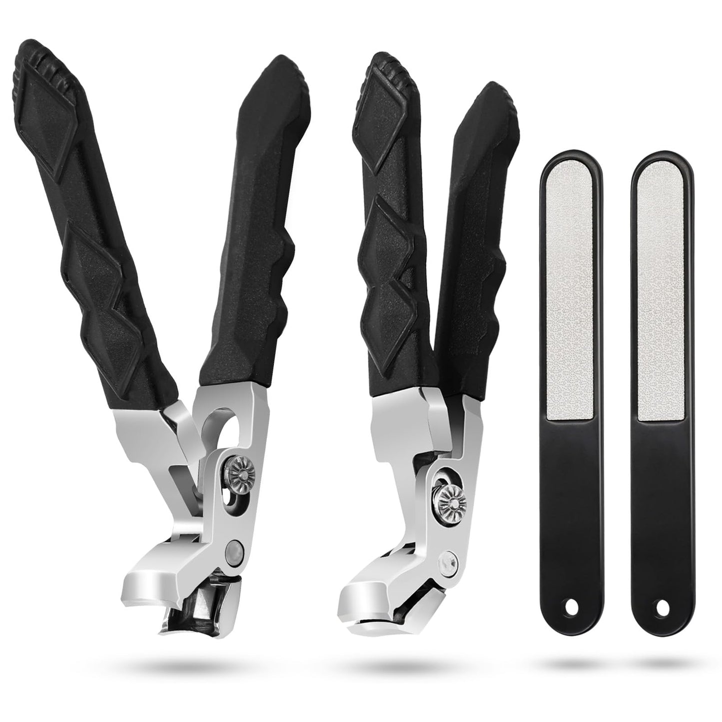 4 pcs Black Long Handle Non-Slip Toenail Clippers for Seniors Thick Toenails,0.5 in Opening, Heavy Duty Large Ergonomic Unique Professional Angled Head Curve Sharp Toe Finger Nail Clipper