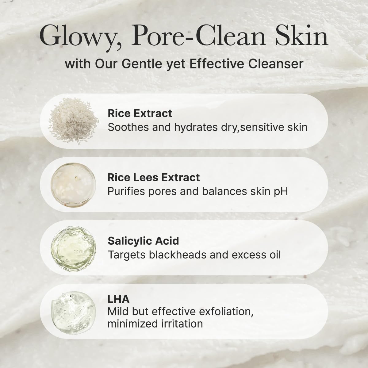 ARENCIA Rice + LHA Pore Control Rice Cake Cleanser with Salicylic Acid - Deep Cleansing, Gentel Exfoliation, All skin types, 5.29 oz