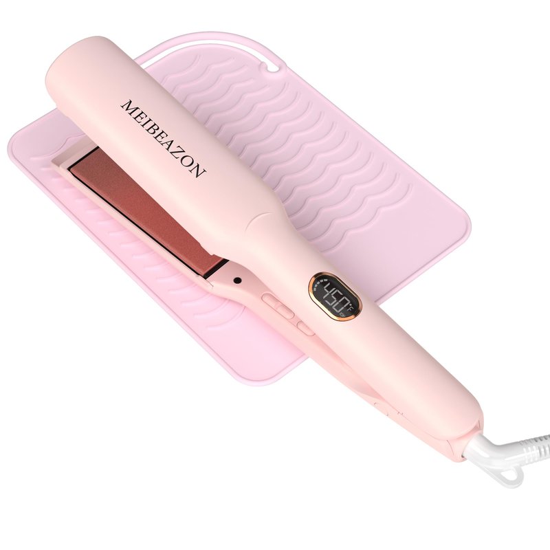 Flat Iron Hair Straightener – 1.7”Wide Ceramic Plate with Negative Ionic Technology, Digital Temp Control & Dual Voltage for Curly/Thick/Coily Hair
