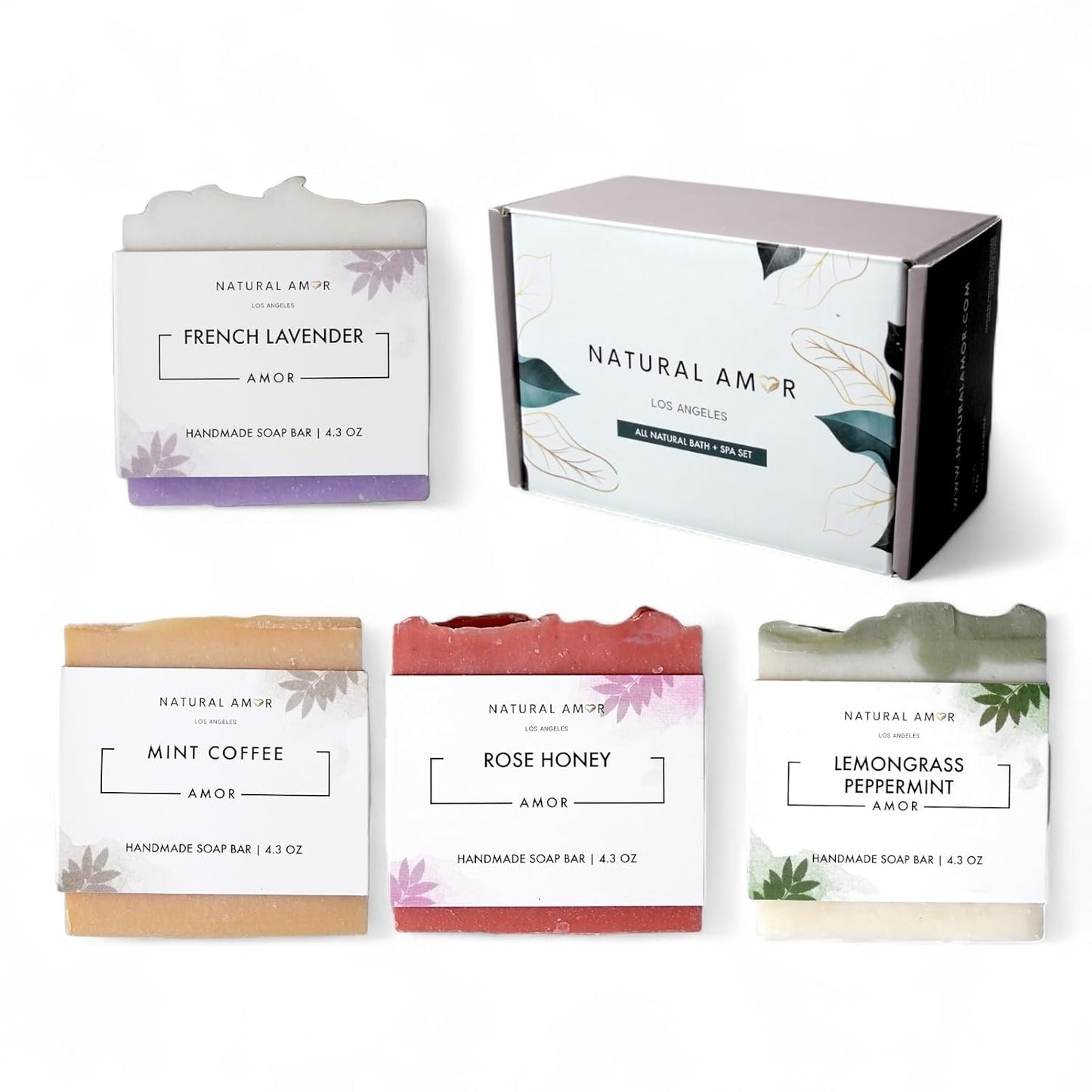 Handmade Soap Bar Set - Natural Ingredients | Moisturizing Cold Process Bars for Spa Self-Care Gift (4 Pack)