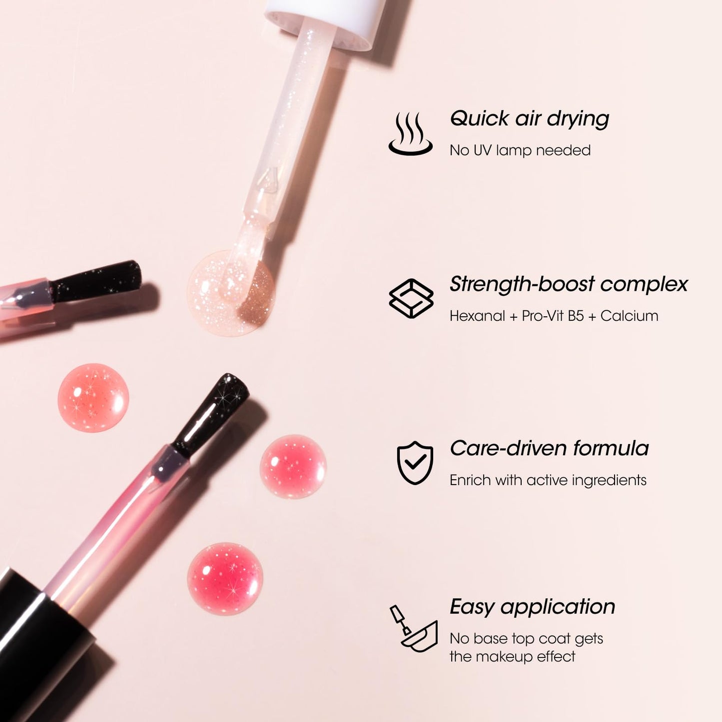 Gellen Active Glow Nail Polish One Step Ridge Filler Nail Strengthener with Hexanal & Pro-VE B5, Pomegranate Seed Oil for Healthier Glossier Nails, Ultra-Glowy Rose Mirror-Like Shine, 0.54 Fl Oz