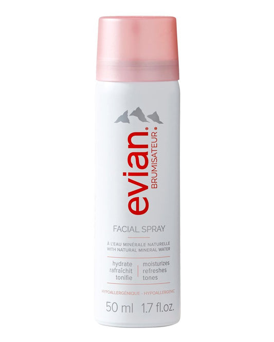 Evian Facial Spray 1.7 oz, Hydrating Mineral Water Mist for Face & Skin, Refreshes Makeup and Tones Skin, TSA-Approved Mini Facial Spray to Hydrate and Support On-the-Go Skincare