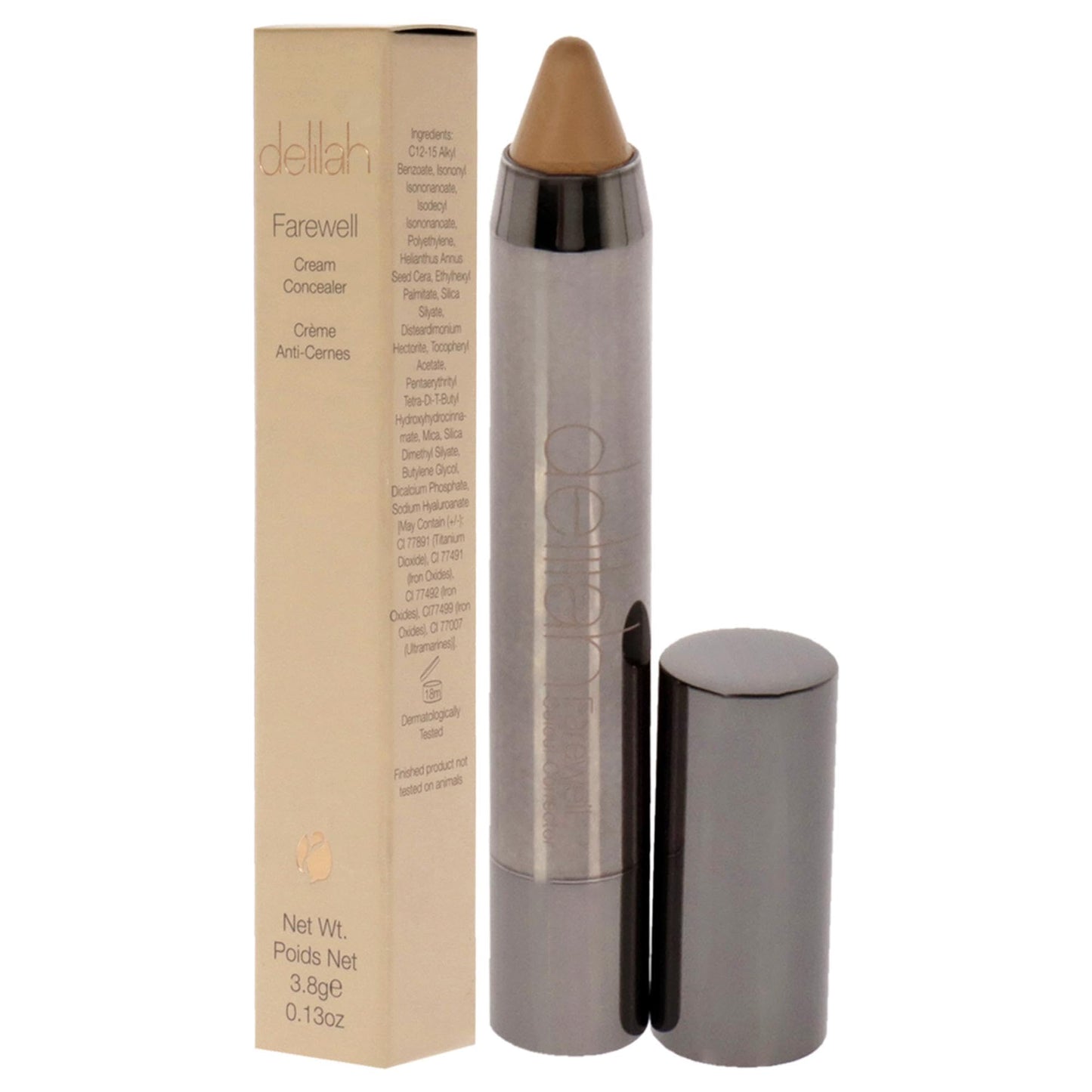 Delilah - Farewell Cream Concealer, Honey, Full Coverage, Hyaluronic Filling, Moisturizing, Creamy, Smoother, Softer, Color Correcting, Face Makeup, Cruelty Free, 0.13 Oz