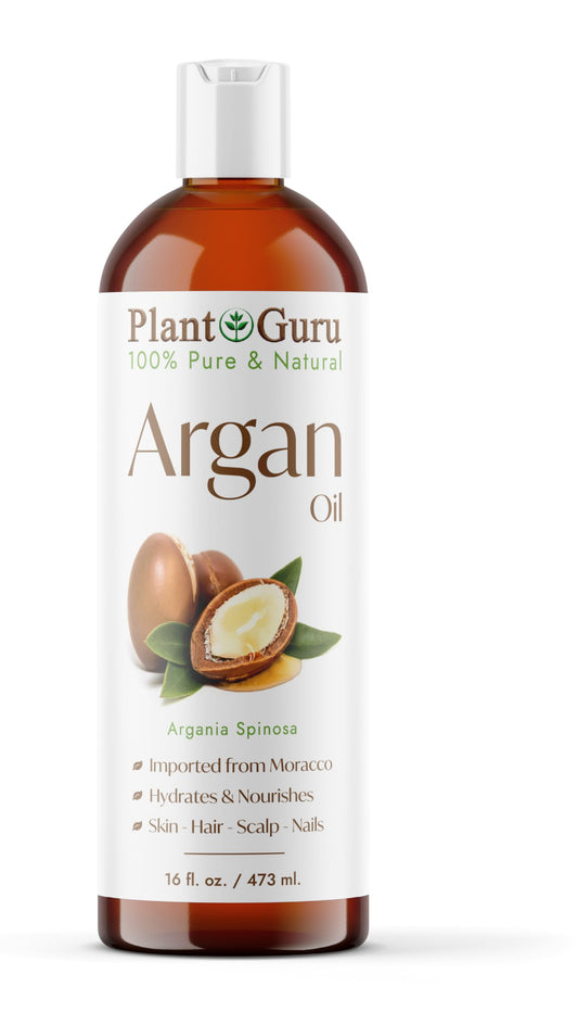 Plant Guru Argan Oil 16 fl. oz. Morocco Virgin, Cold Pressed 100% Pure Natural - Stimulates Hair Growth, Skin, Face And Body Moisturizer.