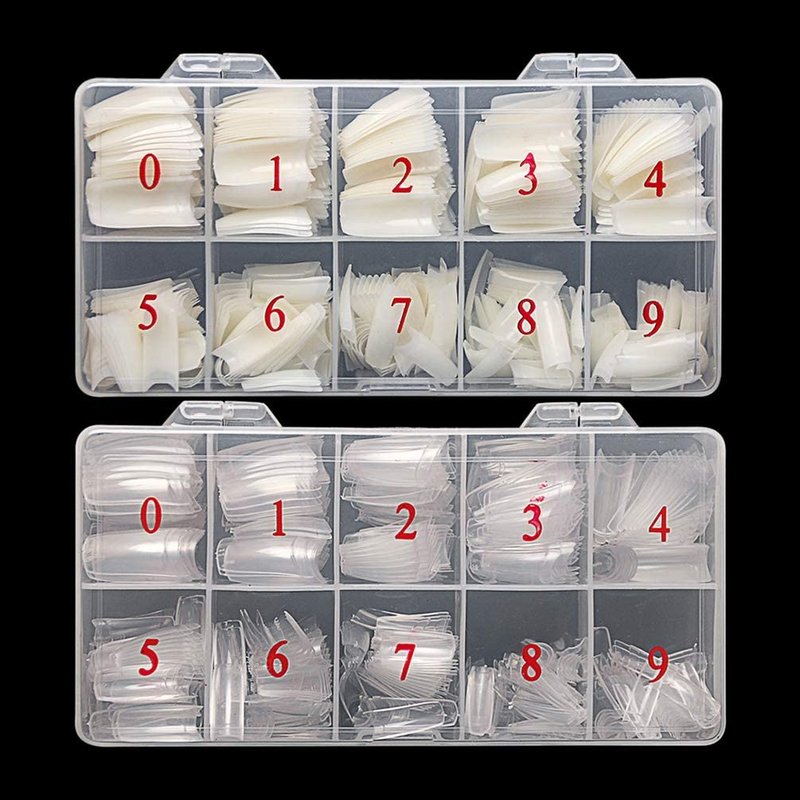 krofaue Nail Tips Lady French Style Acrylic Artificial Half Cover False Nail Tips with Box Ideal for Salons and Home DIY Manicure,10 Sizes,1000PCS (Natural and Clear)